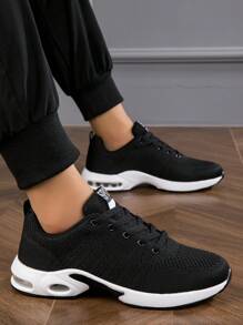 Men's Sport Shoes, Casual, Comfortable, Walking Shoes With Shock Absorbing, Air Cushion, Fashionable Lace-Up Men's Shoes - Black - View 3