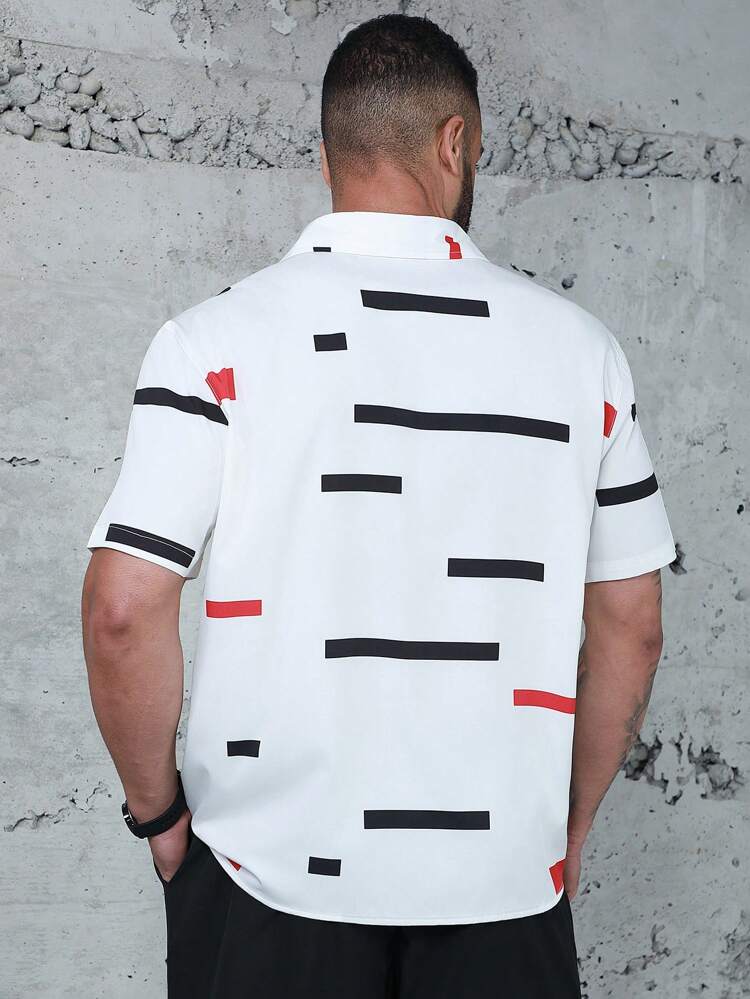 Men's Plus Size Red & Black Stripe Design T-Shirt Set