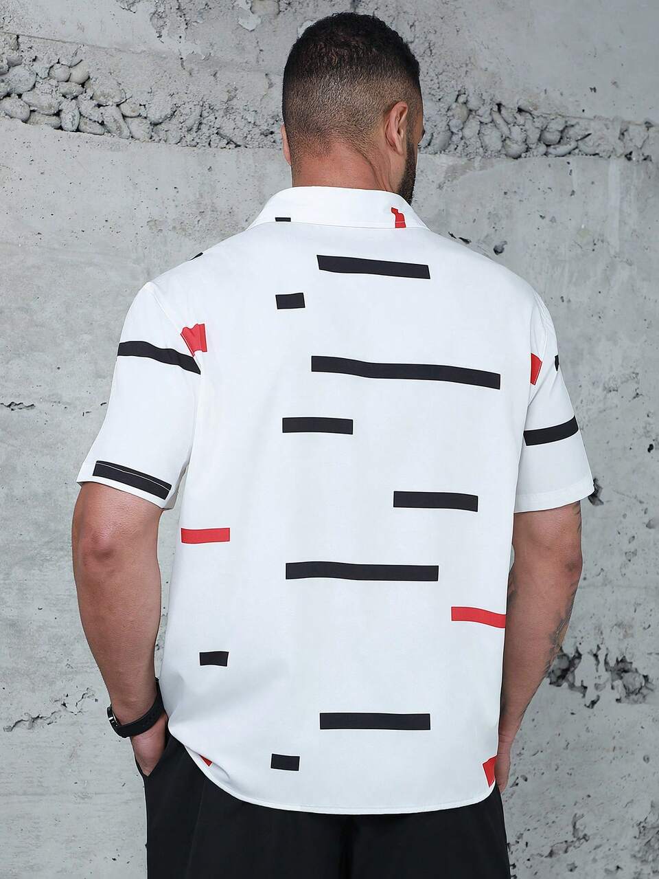 Men's Plus Size Red & Black Stripe Design T-Shirt Set