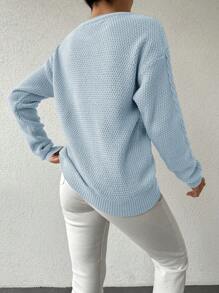 EURMUSE Women's Solid Color Drop Shoulder Sweater - Baby Blue - View 2
