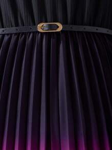 SHEIN Tween Girl Ombre Pleated Hem Dress With PU Belt, Suitable For Daily Wear And Casual Occasions