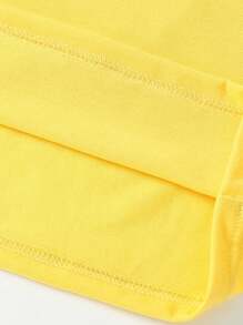 1件年輕女孩可愛口號印花短袖T恤 - 黃色 - 查看 5