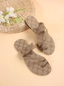 Women's Flat Sandals, Toe Ring Slide Slipper For Summer Beach - Khaki - View 4