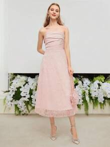 MOTF PREMIUM 有質感網紗邊褶皺管身裙 - 粉色 - 查看 7