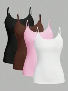 SHEIN EZwear 4 件套休闲简约百搭吊带背心，适合夏季女性