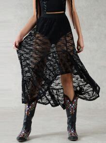 Forever 21 Falda Asimétrica Transparente De Encaje De Color Sólido Para Mujer Con Detalle De Volante