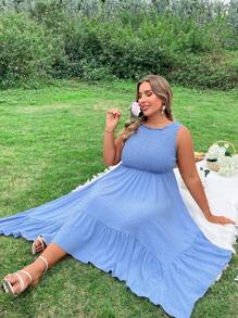 Flirla Plus Size Asymmetrical Ruffle Hem Vacation Beach  Dress - Blue - View 6