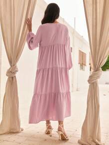 Mulvari 女式v領挖洞袖蓬蓬裙連衣裙 - 粉色 - 查看 2