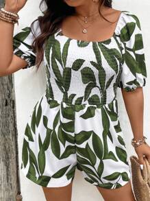 SHEIN LUNE Jumpsuit Ukuran Plus Shirred Tropis Boho - Hijau - View 7