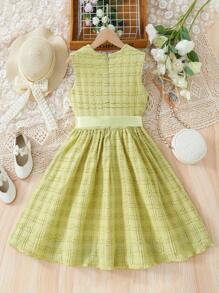 SHEIN Vestido Sin Mangas De Textura unicolor Para Niñas Adolescentes - Verde - Ver 2