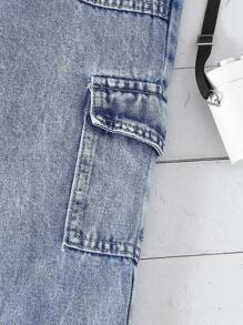 SHEIN 年轻女孩纯色背心和牛仔工装裤两件套