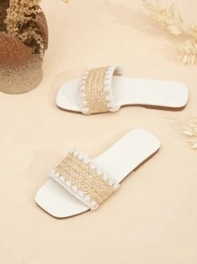 女童時尚編織扁平涼鞋 - 杏色 - 查看 6