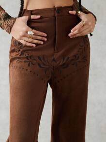 Forever 21 Pantalon Évasé De Broderie De Positionnement Pour Femmes - Tabac - Voir 5