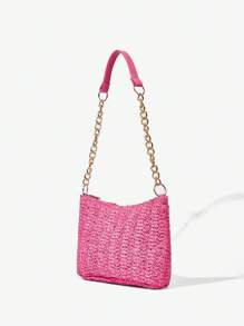 SHEIN SXY Fashionable And Simple Women's Summer Straw Woven Chain Shoulder Bag, Suitable For Ladies On Beach, Vacation Or Holiday