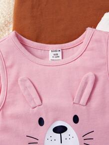 SHEIN 3pcs/Set Cute Cartoon Pattern Sleeveless Top For Baby Girls, Versatile Outfit - Multicolor - View 5