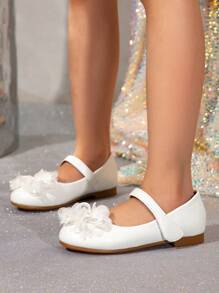 Mädchen weiße flache Schuhe, Blumenmädchen Schuhe, bequeme Schleifendekor Prinzessinnenschuhe für Kinder