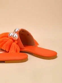 Dép xăng đan đế bằng đính ngọc trai và trang trí thời trang với đế trong suốt, thích hợp cho trang phục đi biển, trang phục mùa hè. - Màu Cam cháy - Xem 4