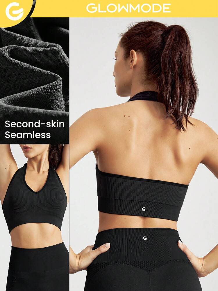 Sutiã Esportivo Halter Retrô Pin-teresting Sem Costura, Suave Com Suporte Leve E Capaz De Absorver Umidade