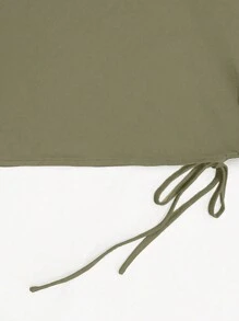 SHEIN Ladies' Short Sleeve Dress With Drawstring Waist, High Slit Hem And Ripped Details - Olive Green - View 5