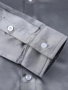 Men's Fashion Satin Party Shirt, Spring/Autumn - Silver - View 4