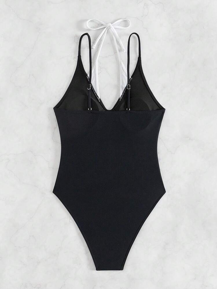 Women's 2 In 1 Colorblock High Cut One-Piece Swimsuit Summer
