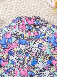 SHEIN Kleine Mädchen modisches Street Style All-Over Muster Kurzarm Shirt