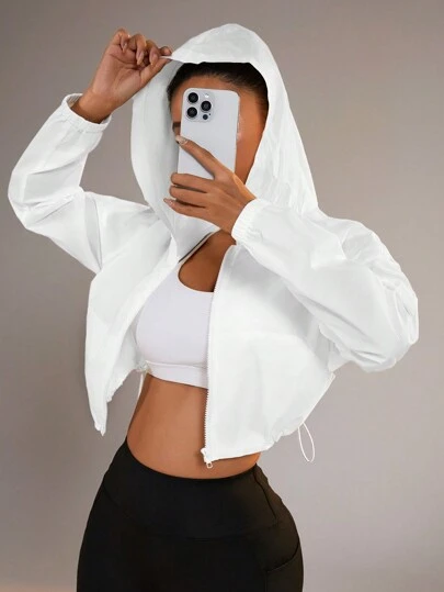 Easithlete Zipper Up Hooded Sun Protection Jacket With Adjustable Hem Drawstring Light Jacket