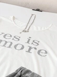 EMERY ROSE Plus Size Letter Printed Short Sleeve Top And Skirt Set