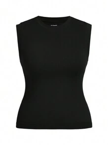 SHEIN Velisys Plus Size Women's Solid Color Ribbed Athletic Tank Top - Multicolor - View 3