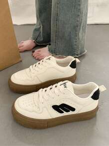 Hatastic 女士黑白拼接学生平底运动鞋，2024春秋新款时尚百搭休闲运动鞋圣诞礼物 - 黑色 - 查看 8