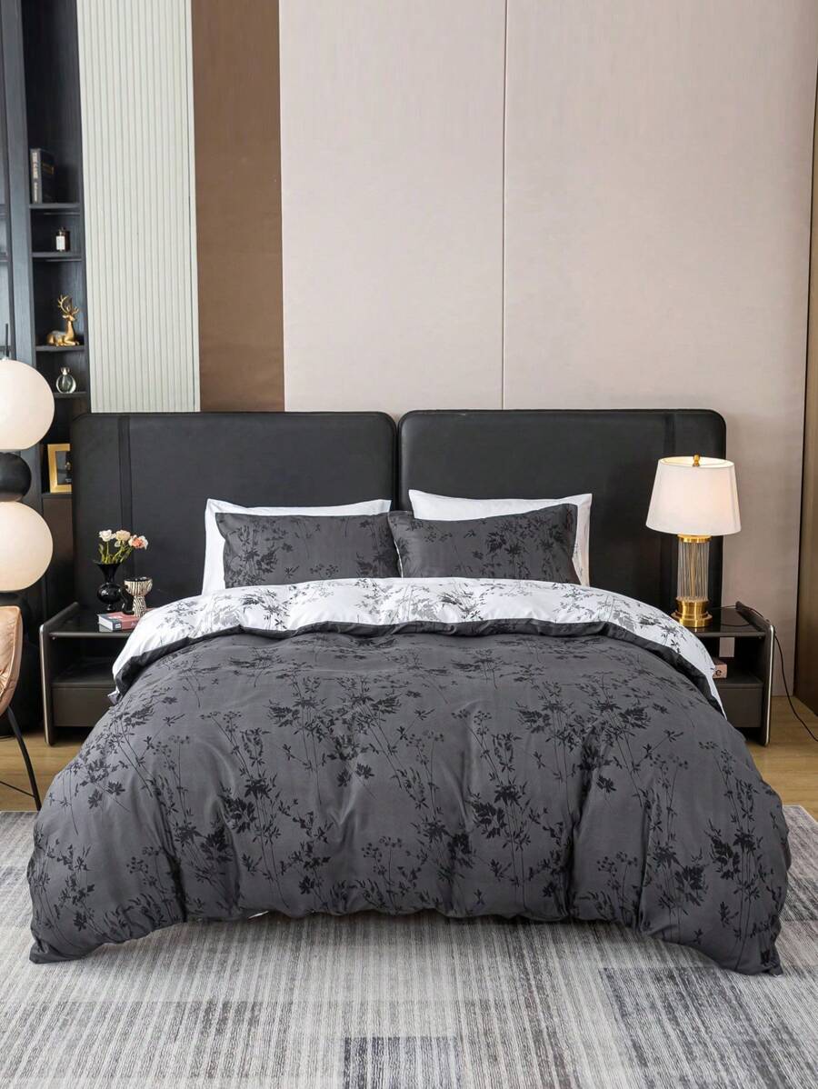 3pcs/Set Leaf Pattern Duvet Cover Set(1 Duvet Cover & 2 Pillowcase)Soft And Skin-Friendly Duvet Cover Bedding Set For Home, All Season Bed Sheets Set - Multicolor - View 1