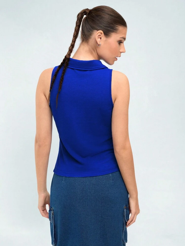 Collared Tank Top With Letter Print, Casual Style