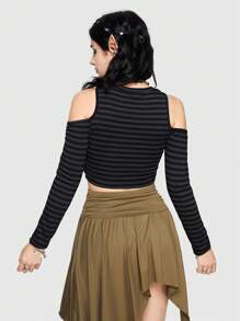 ROMWE Fairycore 條紋圖案挖肩T恤 - 彩色 - 查看 4