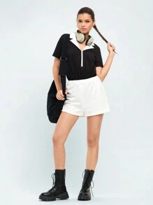 Forever 21 Sports Contrast Collar Women's Bodysuit - Black and White - View 3