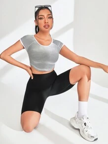 Gameset SHEIN Sport Women's Striped Raglan Sleeve Sport T-Shirt - Black - View 1