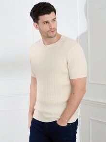 Manfinity Homme Men's Round Neck Short Sleeve Knitted Top - Beige - View 4