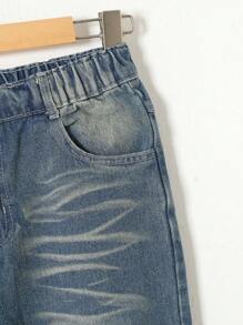 Tween Boy Street Style, Casual, Comfortable, Simple, Distressed Jeans - Medium Wash - View 4