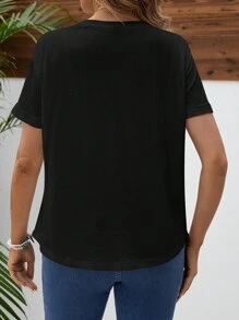 SHEIN Camiseta Casual De Color Sólido Con Cuello Redondo Para Maternidad - Negro - Ver 2