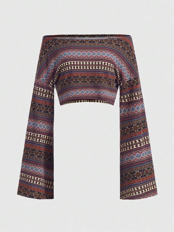 ROMWE Hippie Casual Geometrisch Tribal T-shirt