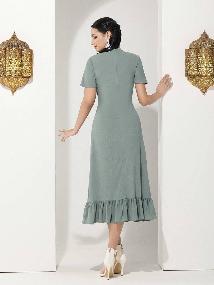 V-Neck Ruffle Hem Dress Long Evening Dresses