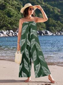 SHEIN VCAY Kích thước lớn Của phụ nữ Lông vũ In Quây Áo liền quần Đối với Kỳ nghỉ , NỮ Bãi biển mùa hè Áo liền quần - màu xanh lá - Xem 1