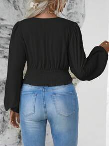 Celure Grote maten Effen kleur Lantern mouwen Cropped Shirt