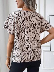 SHEIN 孕婦波點印花襯衫,褶邊設計 - 杏色 - 查看 2