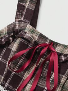 ROMWE Kawaii Kích thước lớn Của phụ nữ Kẻ sọc Ren Vá lại Bị đình chỉ Đầm - màu nâu - Xem 3