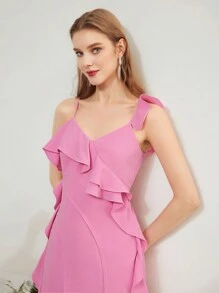 MOTF PREMIUM Asymmetrisches Schulterraffung GeSchlitztetes Schenkel Kleid