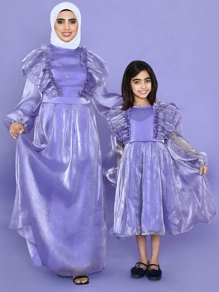 Women's Arab Style Lantern Sleeve Patchwork Dress With Ruffle Hem,Elegant Evening Party Dress Long Evening Dresses