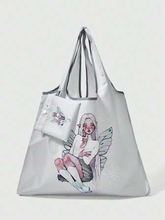 Anntherosee 2 Piezas/set Bolso De Almacenamiento De Gran Capacidad Plegable Con Patrón De Ángel Niña Y Monedero 110534 Para Comprar