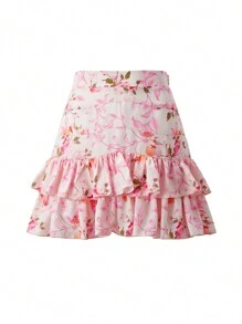 Enchnt 女士植物印花荷葉邊裙 - 粉色 - 查看 8