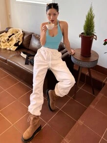 DAZY Top De Cuello Halter Con Espalda Abierta Y Diseño Sólido - Azul - Ver 5