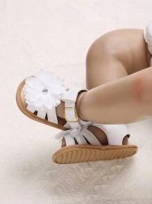 Dép sandal chống trượt họa tiết hoa Pu cho bé gái mùa hè có đế mềm, từ 0-1 tuổi - trắng - Xem 5